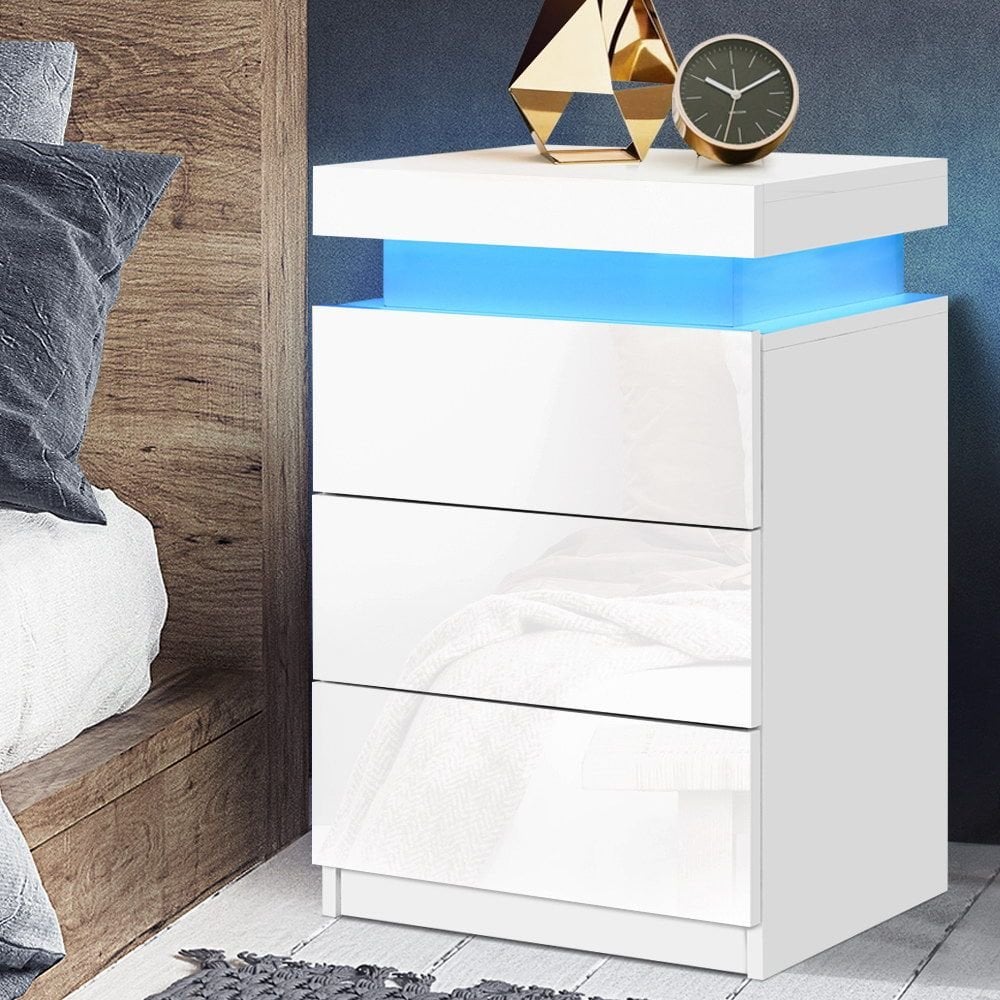 3 drawer high gloss store bedside table