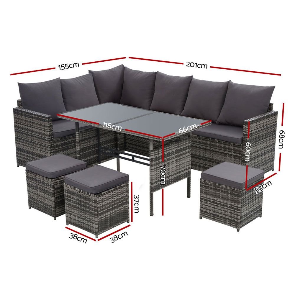 grey 9 seater rattan set