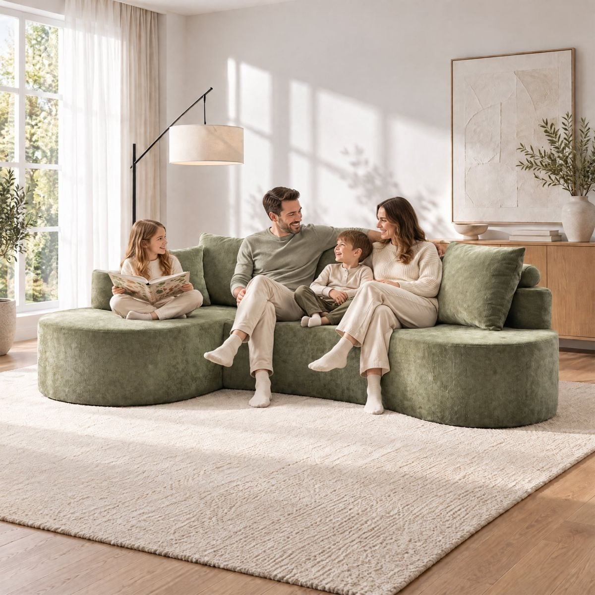 A family relaxing on the Nuvola sofa